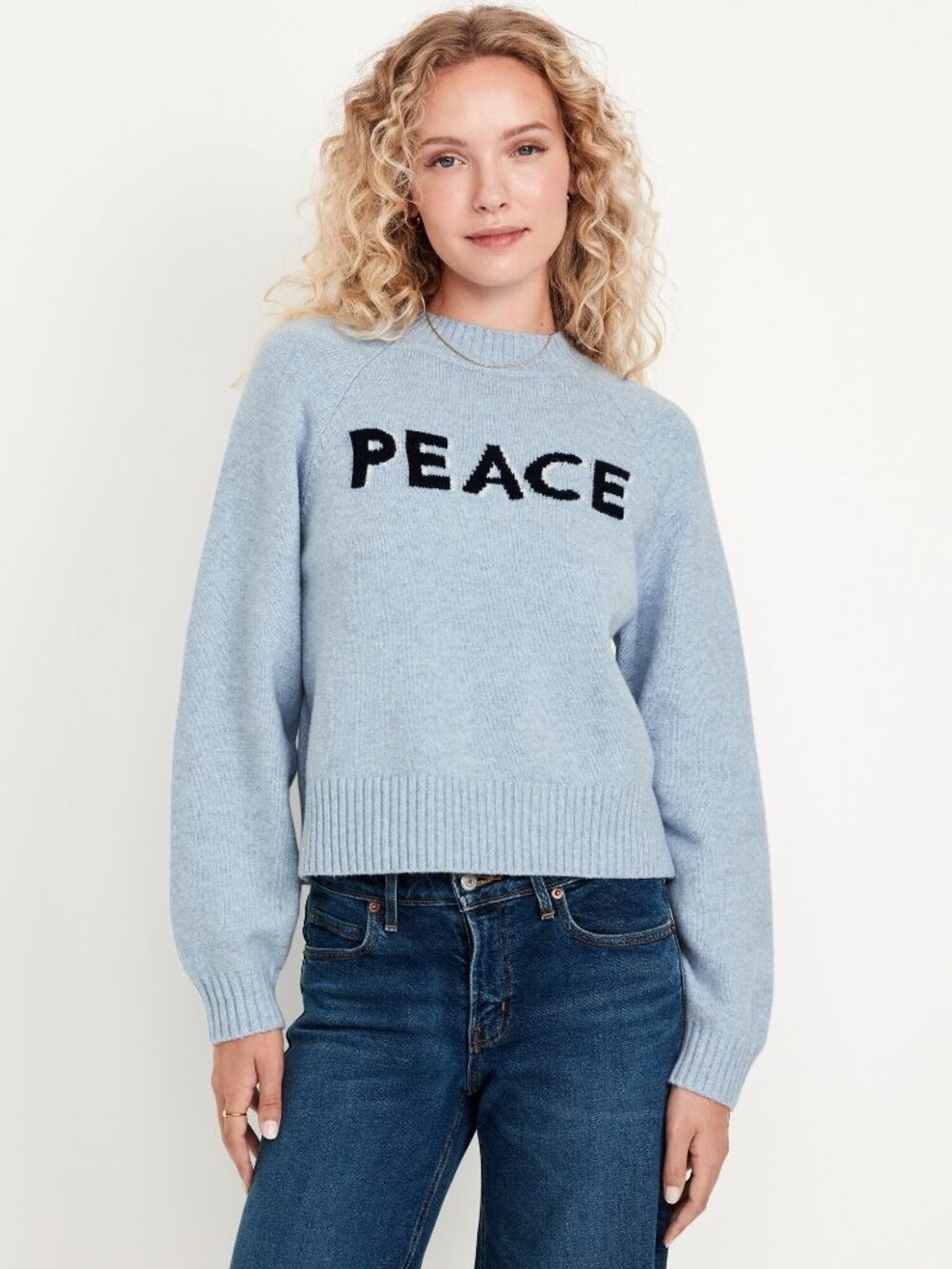 Old Navy SoSoft Loose Crew-Neck Graphic Sweater Bluepeace XS #A3249